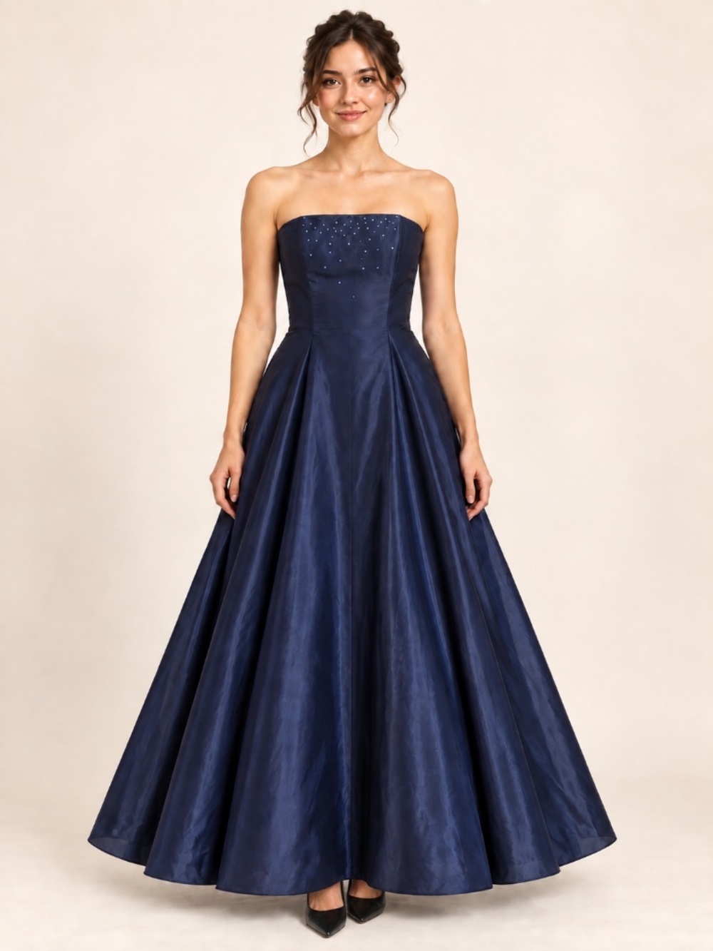 Vintage Jessica McClintock Navy Taffeta Open-Back Gown XXS